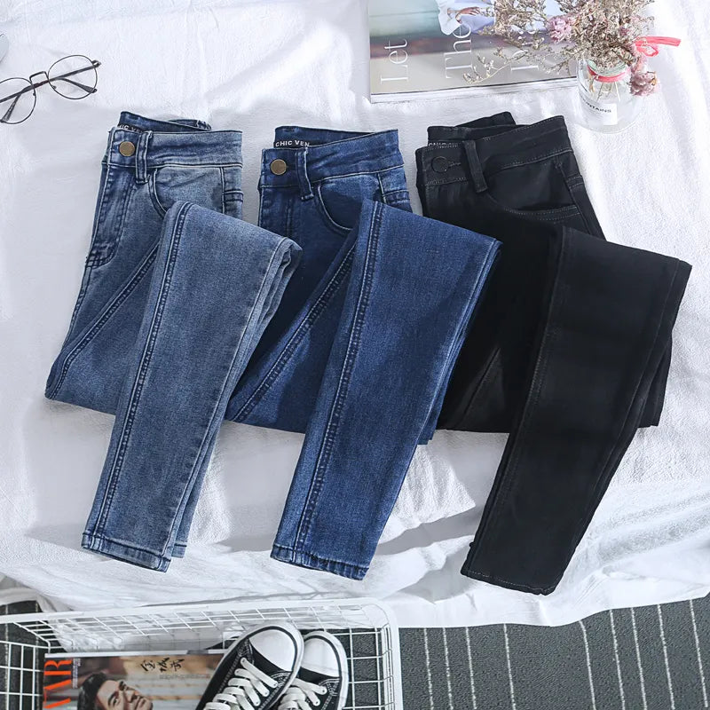 Big Size 25-34 Women Jeans Vintage High Waist Skinny Denim Pants Korean Streetwear Slim Vaqueros Stretch Pantalones Legging Pant