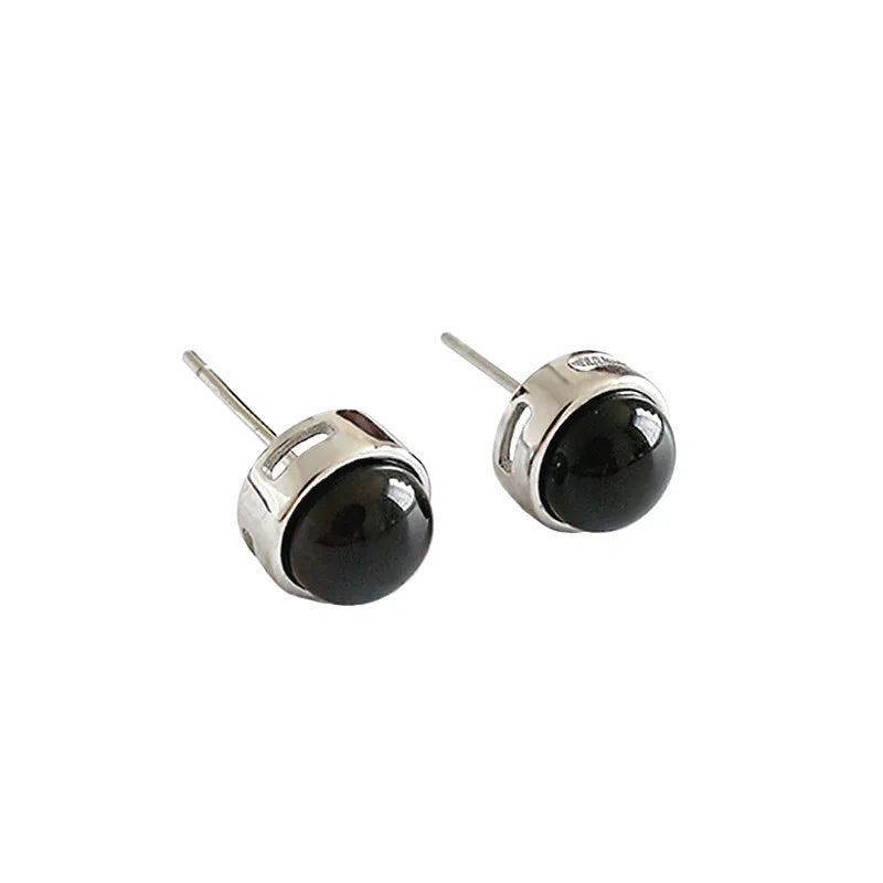 Flyleaf 925 Sterling Silver Round Black Onyx Stud Earrings For Women Personality Simple Earings Fashion Jewelry High Quality