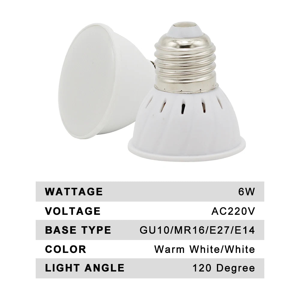 220V LED Lamp Cup E27 E14 MR16 GU10 Bulb Light Lampada LED Spotlight 48 LEDs 2835 Chip SMD Bombillas LED Lighting Corn Bulbs 6W