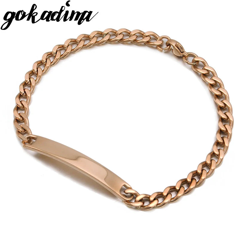 GOKADIMA Gold Color Stainless Steel Bracelet Women Jewelry Curb Chain Blank ID Bracelet 2017 Fashion Jewellery WB146