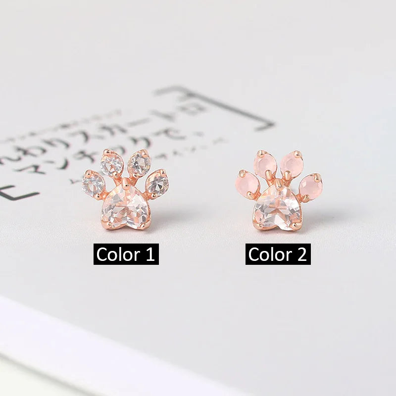 LAMOON Cat Paw 925 Sterling Silver Earrings For Women Rose Quartz Stud Earring Gemstone Stud Earings Fine Jewelry EI040-2