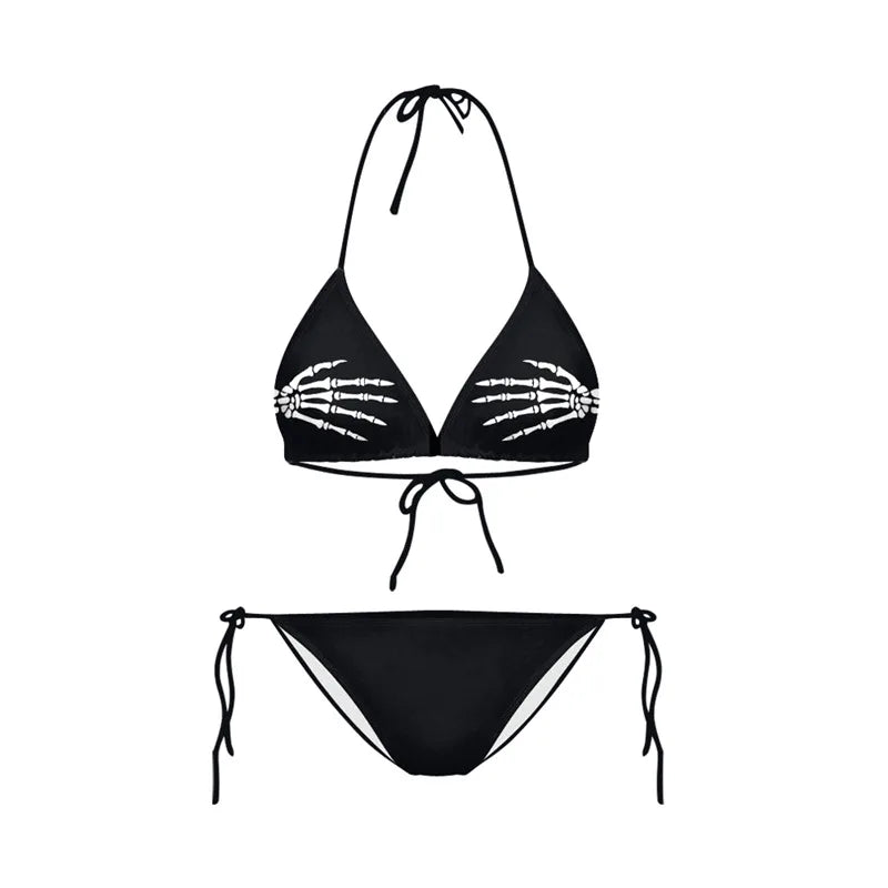 Bikini 2023 Plavky Mujer Sexy Set Swimsuit biquini Skull Printed Women Bra Swimwear Green Bathing Suit Bikinis Y03002