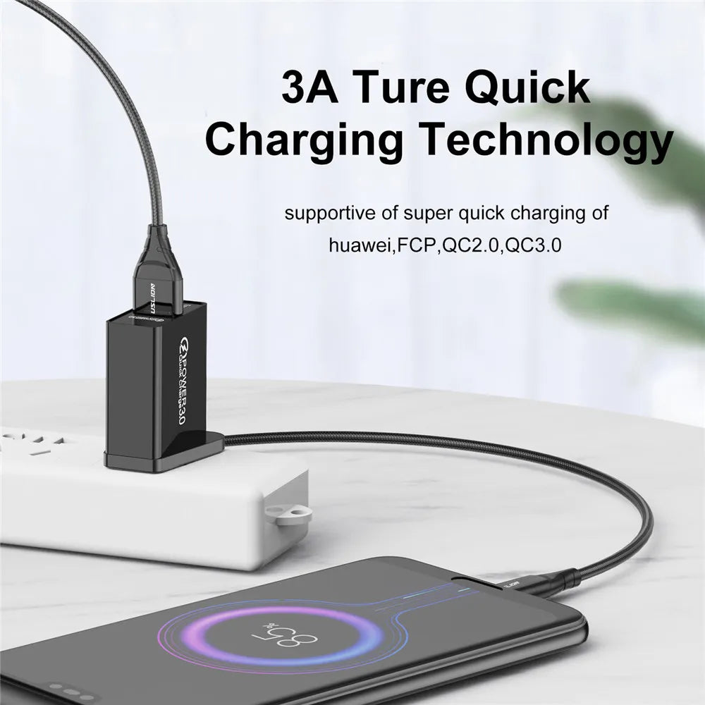 USLION Micro USB Cable 3A Quick Charge For Xiaomi Mobile Phone Fast Charging USB Cable Data Charger Wire Micro USB Cables Cord