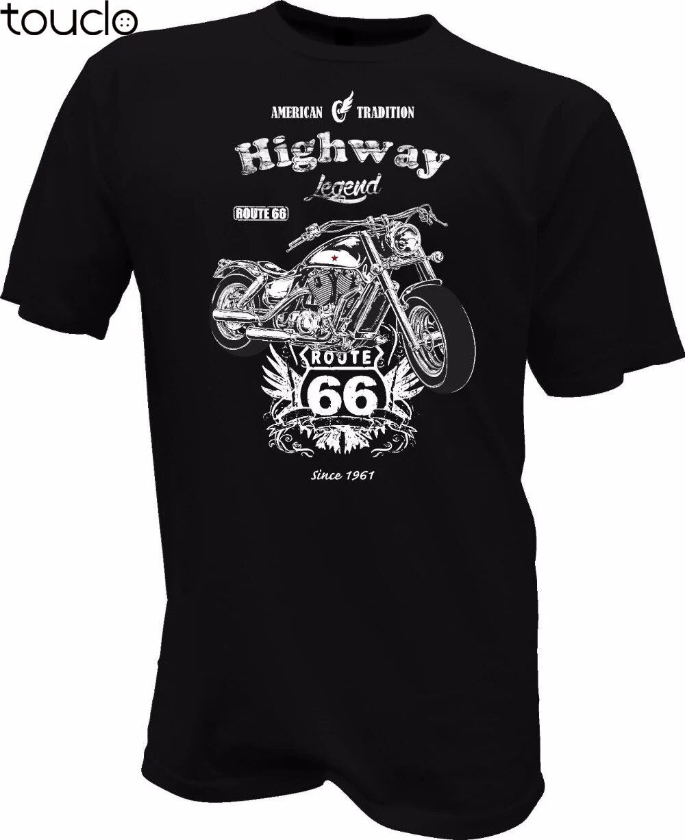 T Shirt 2019 New Men Summer O-Neck Biker Route 66 Motorrad Rocker Chopper Custom USA  Classic custom design t shirts