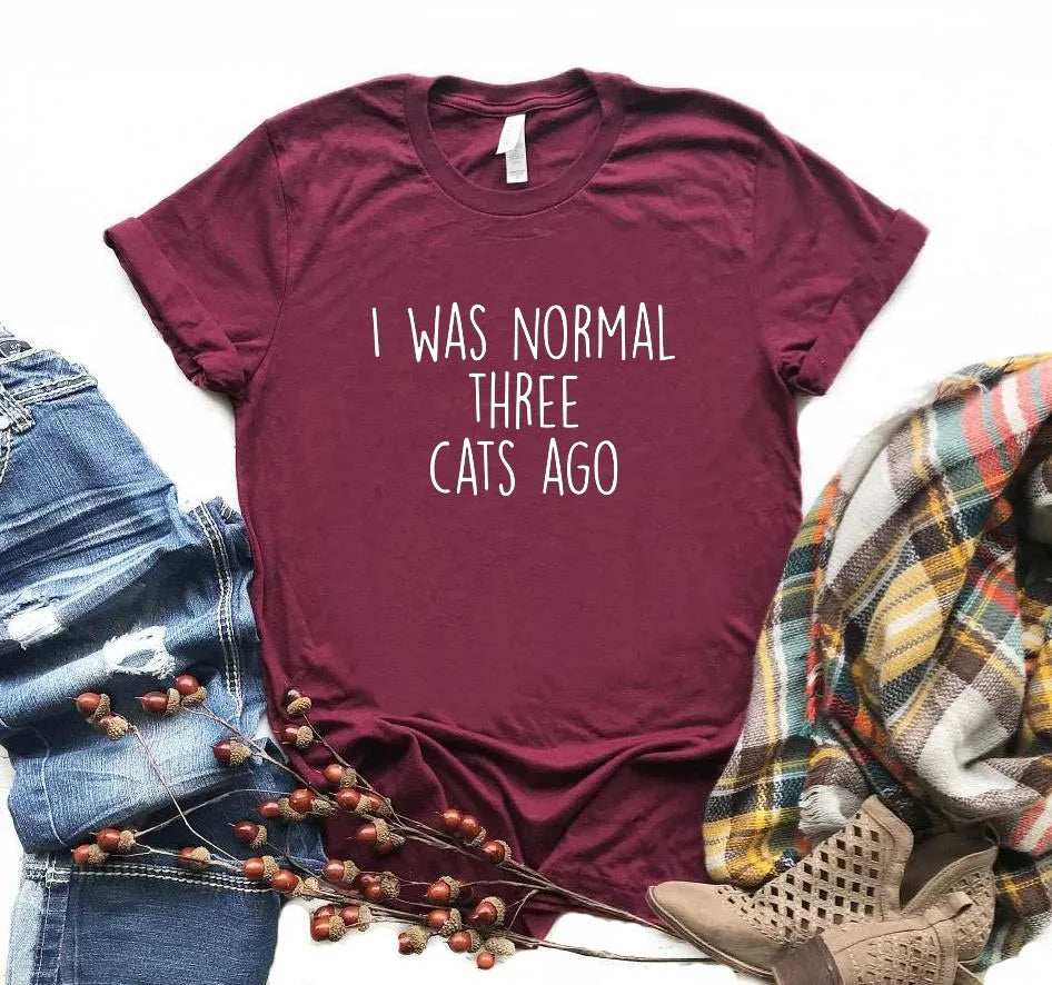 I WAS NORMAL THREE CATS AGO Letters Print Women Tshirt Cotton Casual Funny t Shirt For Lady Top Tee 6 Colors Drop Ship ZT20-233