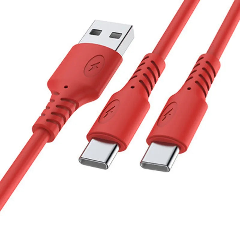 2in1 USB To Dual Type C Male Cable Silicone Mobile Phone USB C Charging Cord Type C Charger Line for Cellphones