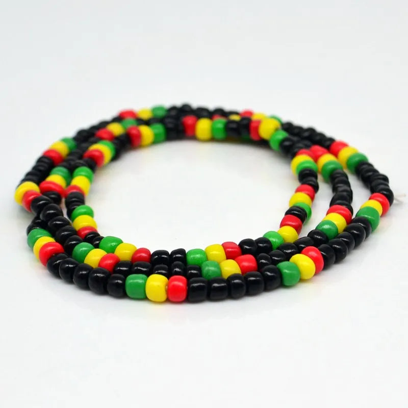 10Set Red Yellow Green Black Glass Seed Beads Necklace and Bracelet Jewelry Rasta Reggae Punk Hiphop  Elastic Stretch Fashion
