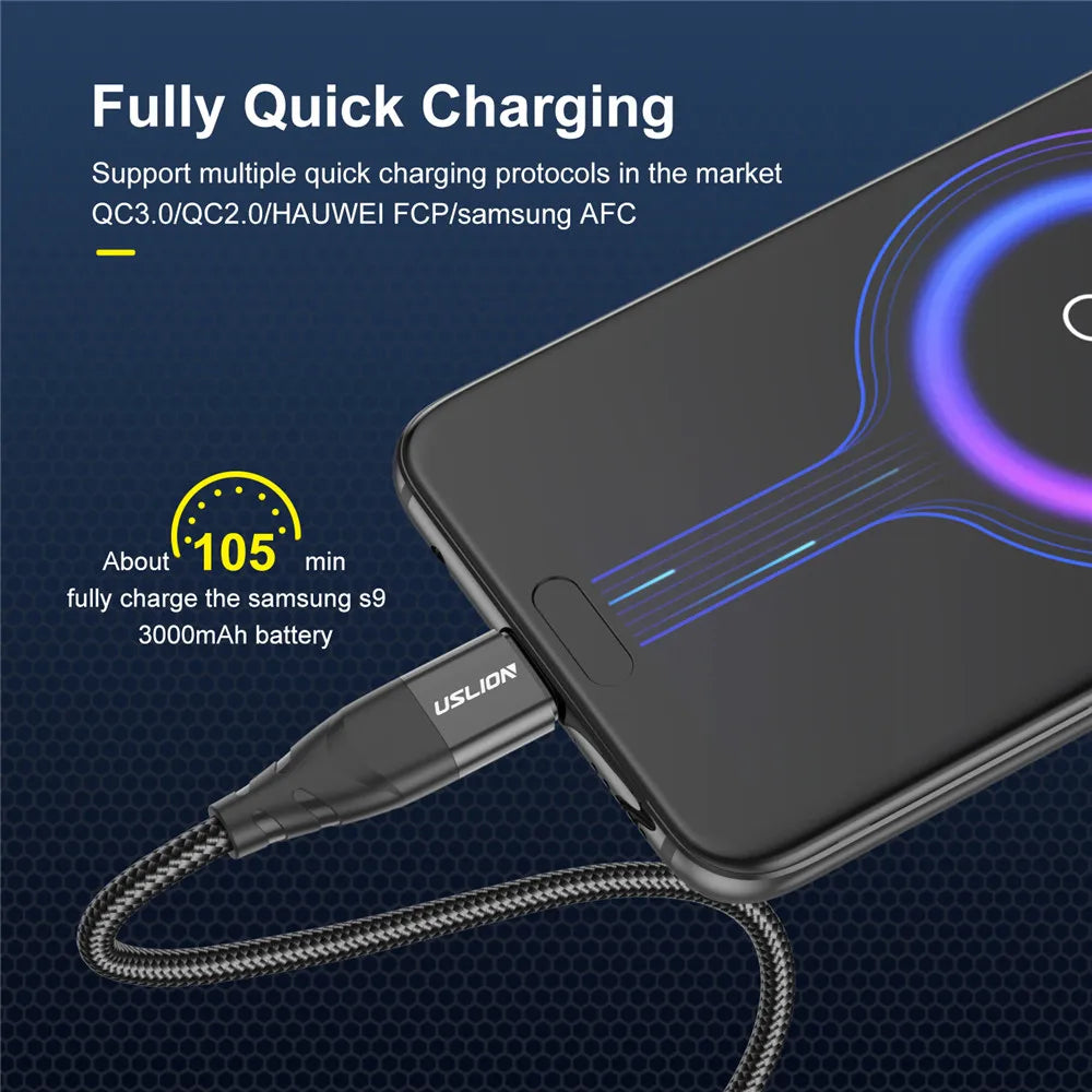 USLION Micro USB Cable 3A Quick Charge For Xiaomi Mobile Phone Fast Charging USB Cable Data Charger Wire Micro USB Cables Cord