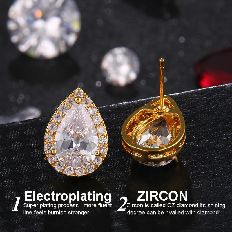 Fashion Sliver Color Pear Cubic Zirconia Stud Earrings For Women Crystal Earings For Party Water Drop Studs Ear For Girl