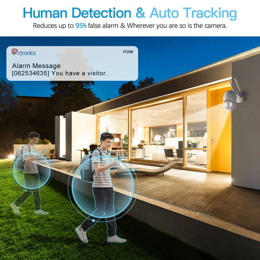 Ctronics 5MP WiFi Camera Outdoor PTZ 360 Security IP Camera Human Detection Auto Tracking CCTV 4MP 1080P Night Vision 2-way Talk
