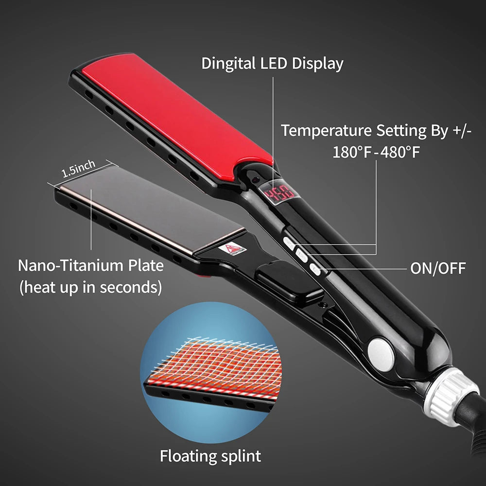 MCH Titanium Flat Iron 480F High Temperature 2 IN 1 Hair Straightener Curler Professional Wide Plates Keratin Treament Irons