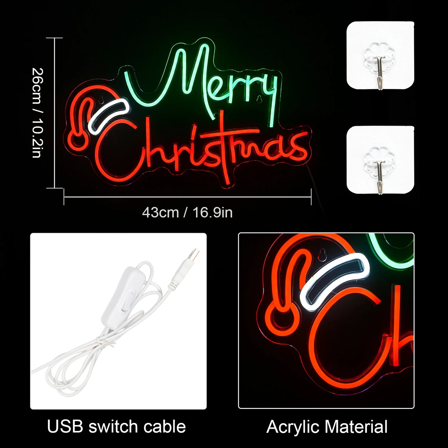 merry Christmas Neon Signs Colorful Christmas Tree Acrylic LED Neon Lights Festival Home Bedroom Party Christmas Wall Decorati