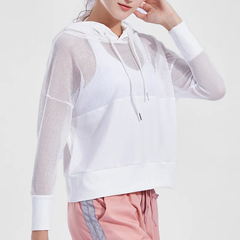 Mesh Yoga Top Sport Shirt Fitness Women Summer Hoodie Long Sleeve Sport Coat Workout Gym Cloth Wear Running Jacket