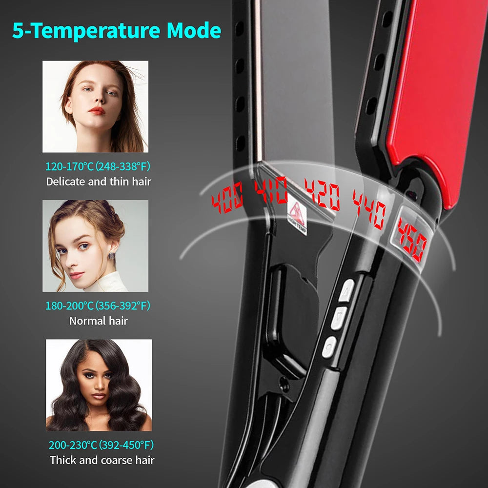 MCH Titanium Flat Iron 480F High Temperature 2 IN 1 Hair Straightener Curler Professional Wide Plates Keratin Treament Irons