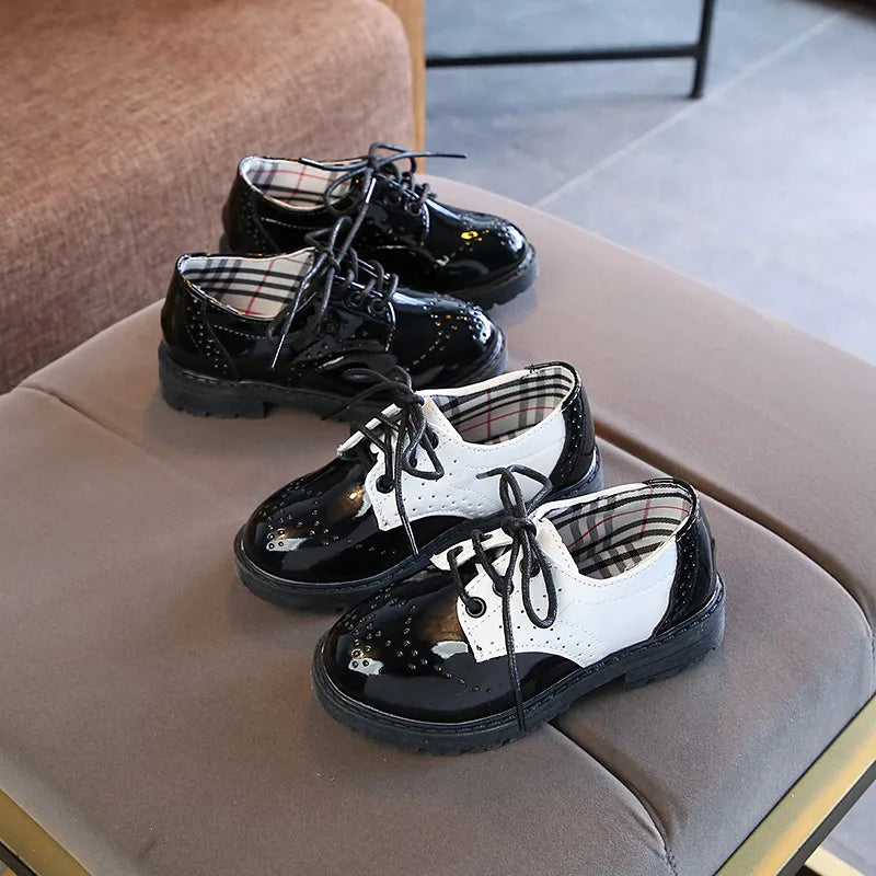 New Children Leather Shoes Children's Shoes Lace Up Fashion Girls' Patent Leather Single Leather Shoes Boys' Leather Shoes Kids