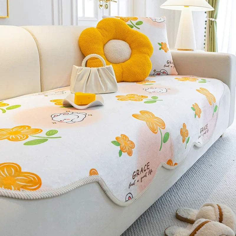 Cartoon Rabbit Sofa Cover Milk Velvet Sofa Mat Sofa Slipcovers Fun Fuzzy Pet Couch Cover Sofa Towel for Living Room Home Decor