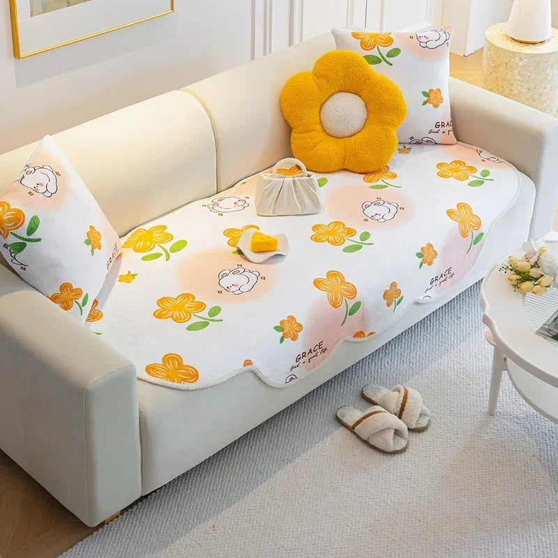 Cartoon Rabbit Sofa Cover Milk Velvet Sofa Mat Sofa Slipcovers Fun Fuzzy Pet Couch Cover Sofa Towel for Living Room Home Decor