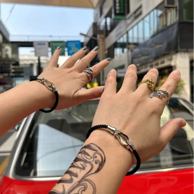 Luxury Bracelet Fred Horseshoe Magnet Clasp Stainless Steel Wire Bracelet Couple Bracelet Simple Jewelry Gold Plated Accessories