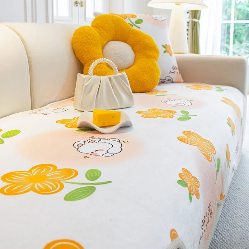 Cartoon Rabbit Sofa Cover Milk Velvet Sofa Mat Sofa Slipcovers Fun Fuzzy Pet Couch Cover Sofa Towel for Living Room Home Decor