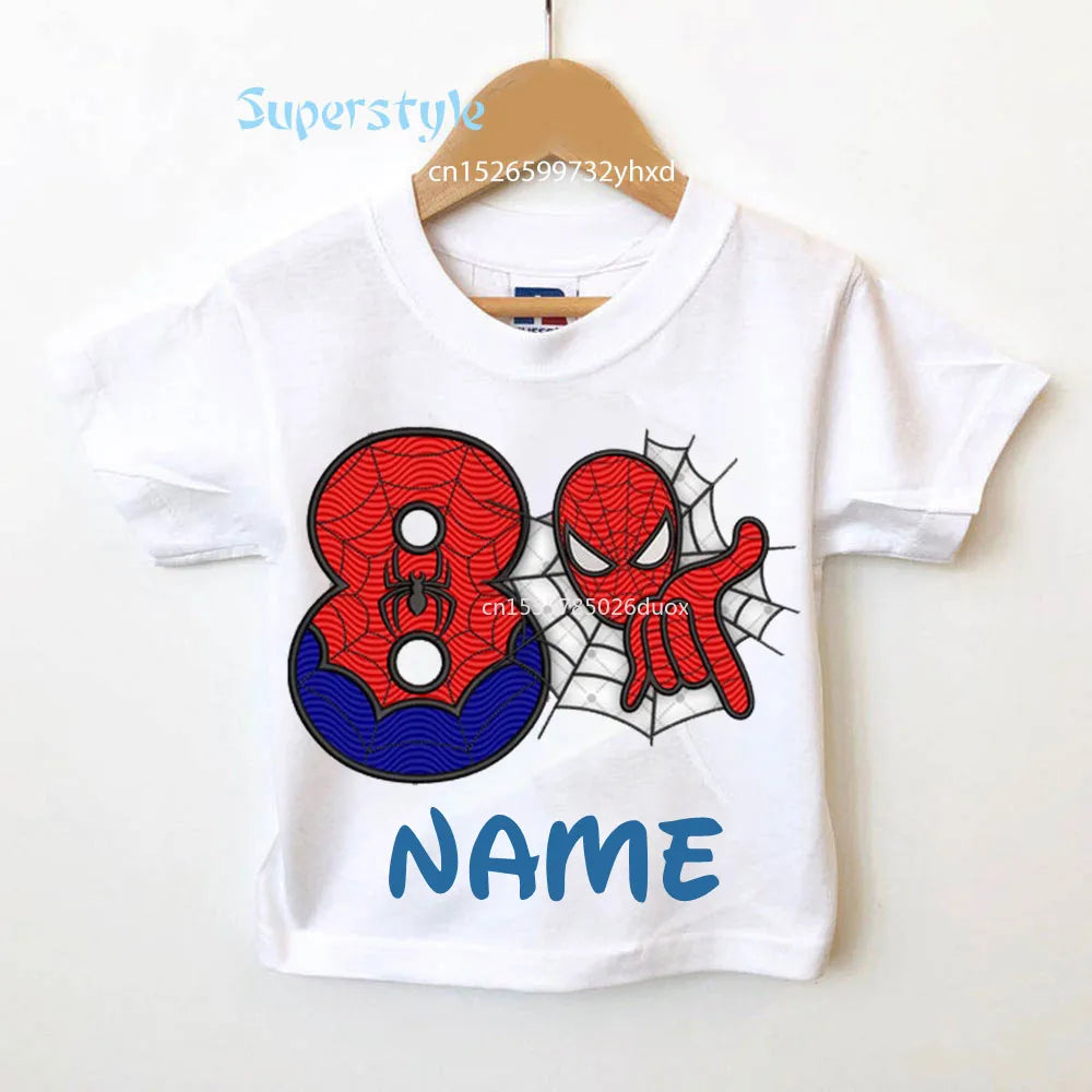 2 3 4 5 6 7 8 9 Year Boys Birthday Marvel Spiderman Shirts Personalize Name Birthday Boy T-shirt Super Hero Birthday Party Wear