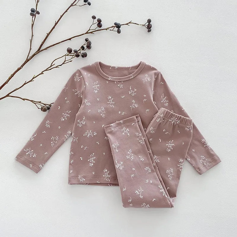 Baby Sleepwear Pajamas Set for Children Korean Girls Boy Round Neck Top and Bottom Kids Clothing Cotton Print Autumn Clothes