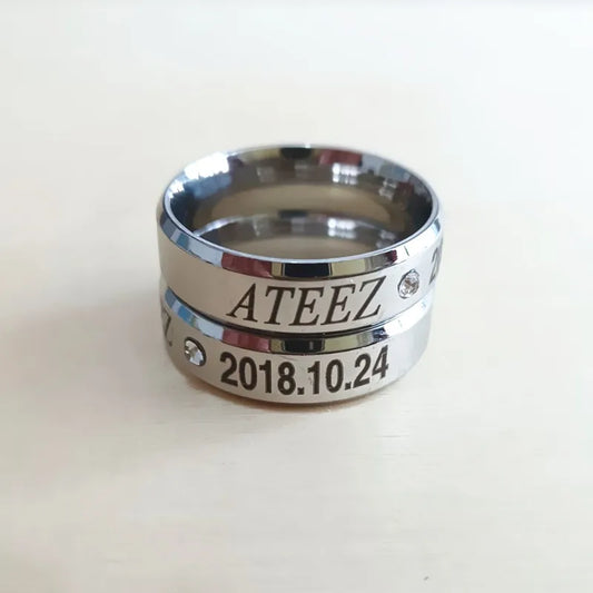 Kpop ATEEZ Hongjoong Seonghwa Mingi Crystal Rings For Women Men Jewelry Stainless Steel Anillos Mujer
