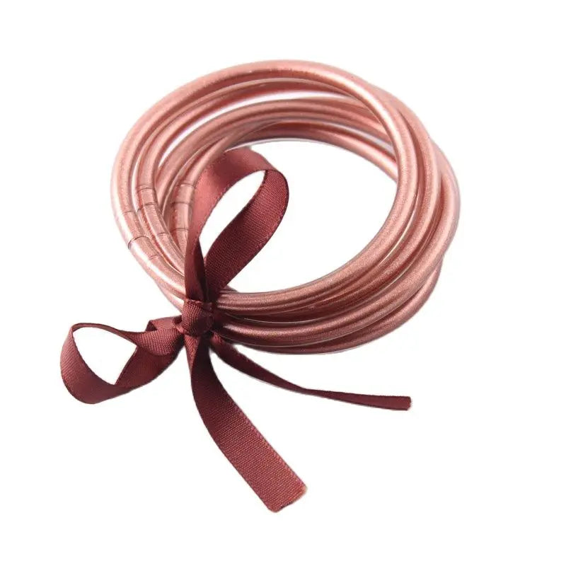 Light Gold Color Buddhist Rush Bracelets Tibetan Buddha Temple Bangles Lucky Symbol Silicone Bracelet for Women Girls 5pcs/lot