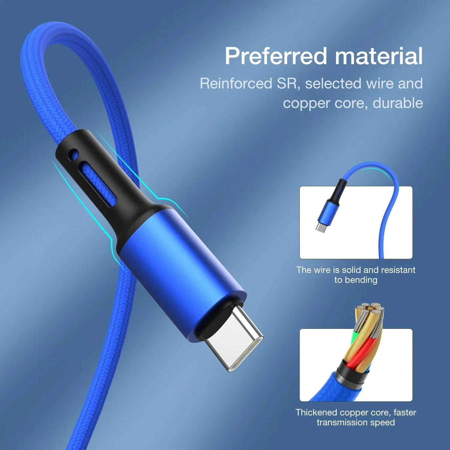 3A Fast Charging USB Type C Cable For Samsung Xiaomi Huawei USBC Type-C Charger Origin Mobile Phone Cord Short Long 0.2m 2m 3m