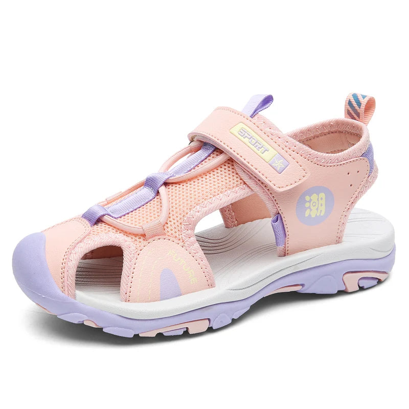 Children Sandals Fashion Kids Shoes Outdoor Non-slip Soft Bottom Shading Leather Boys Girls Comfortable