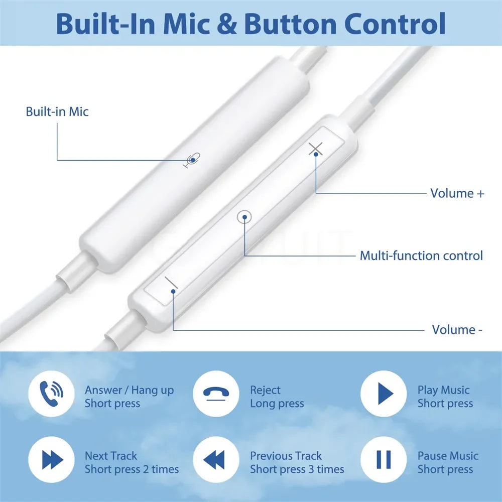 Original Headphones For Apple iPhone 15 14 11 12 13 Pro Max Earphones XR X XS 8 Plus Bluetooth Wired Earbuds Headset Accessories