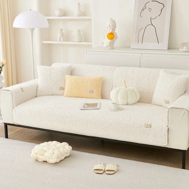 Thicken Sofa Cushion Imitation Lamb Fleece Soft Sofa Cover Warm Non-Slip Universal Couch Slipcovers for Living Room Sofas Decor