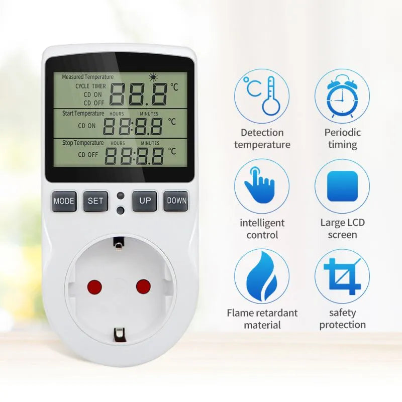EU/FR/US/BR Plug LCD Digital Thermostat Temperature Controller Socket Outlet With Timer Switch Heating Cooling Adjustment
