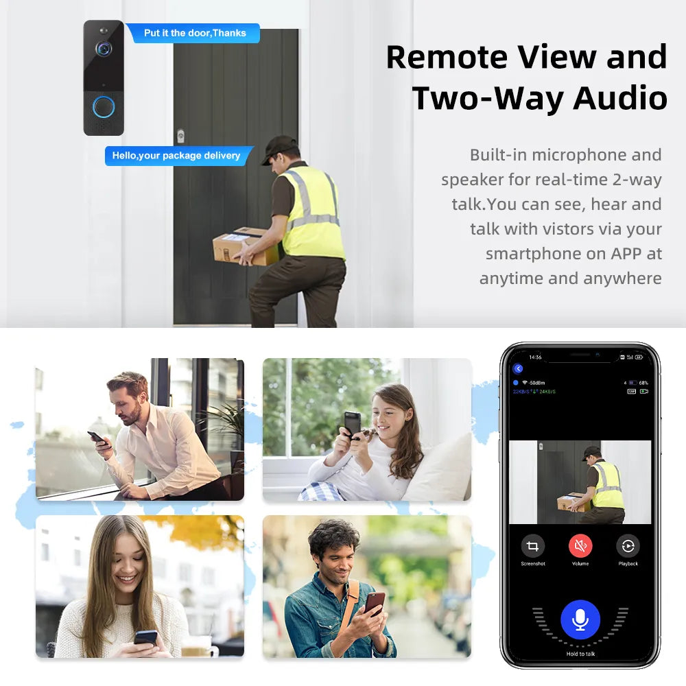 WiFi Video Intercom Door Bell Camera Outdoor Wireless Smart Home Security Doorbell Camera Motion Detection 2-Way Audio WiFi Bell