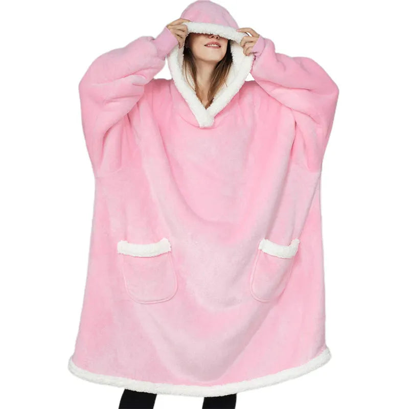 Super Long Warm Flannel Blanket with Sleeves Winter Oversized Lovers Hoodies Women Men Pullover Fleece TV Blanket Christmas Gift