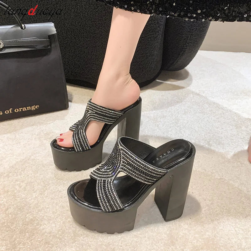 pearl white Chunky Platform Slippers Women Summer 2023 Slip-On Wedge Slide Sandals Woman Fashion Thick High Heel Sandles Ladies