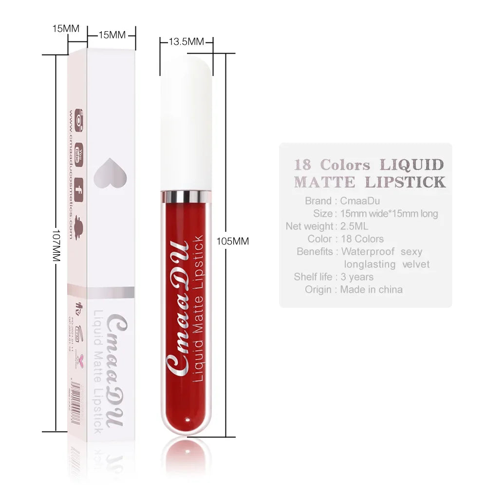 Sexy Long Lasting Velvet Matte Lip Gloss Liquid Lipstick Lip Makeup Women Beauty Red Nonstick Cup Waterproof Lip Gloss