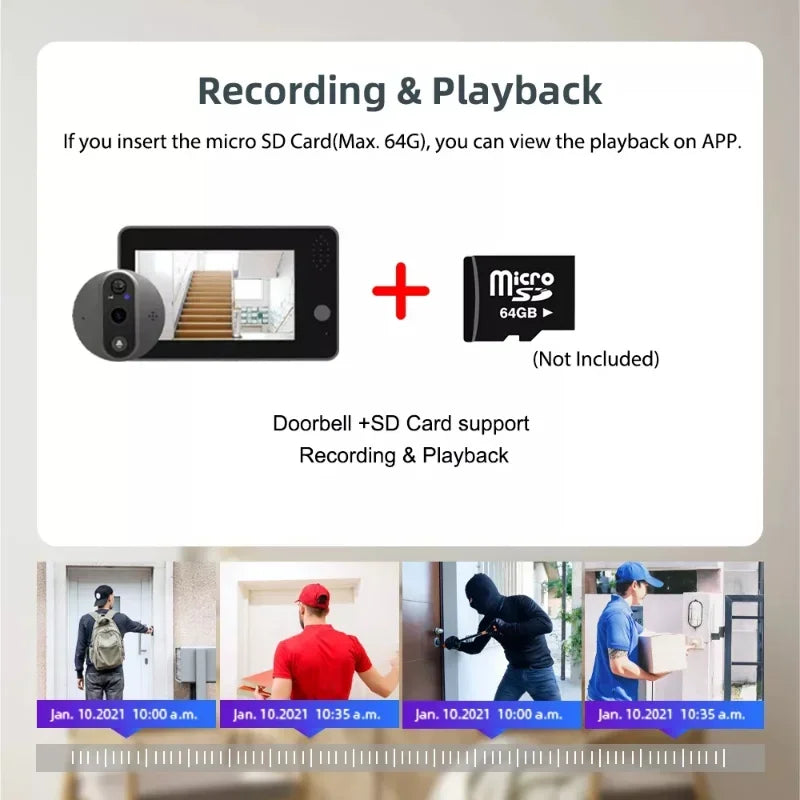 Tuya Smart 1080P WiFi Door Bell Peephole Camera Viewer Home Security Two-way Audio Night Vision 4.3' FHD Video Doorbell Camera