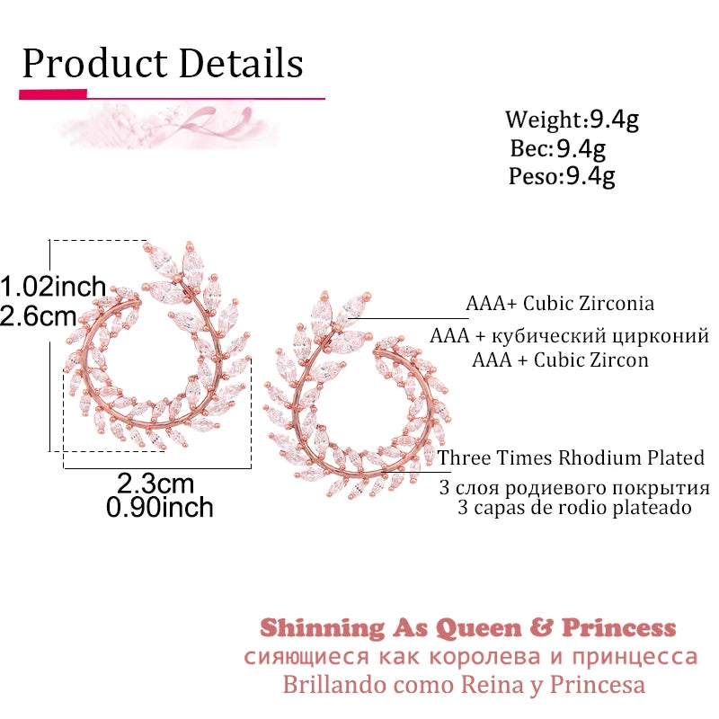 Luxury Brand New Fashion Olive Shape AAA+ Cubic Zircon Stud Earrings Branch Crystal Earings For Women Party Boucle d'oreille 119