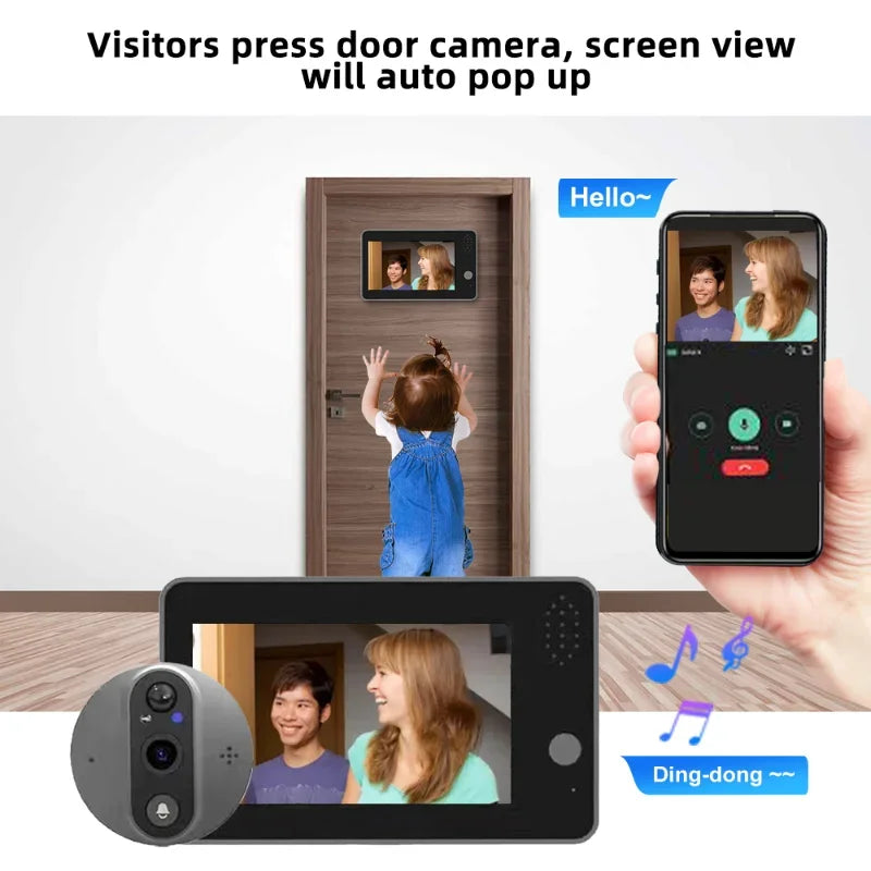 Tuya Smart 1080P WiFi Door Bell Peephole Camera Viewer Home Security Two-way Audio Night Vision 4.3' FHD Video Doorbell Camera
