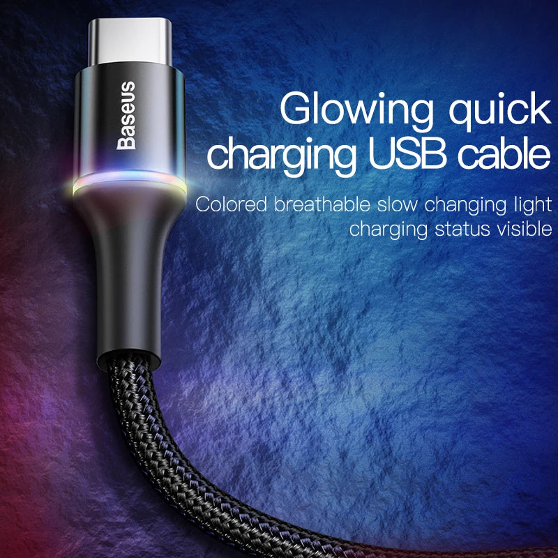 Baseus USB Type C Cable 3A Fast Charging Cord USB-C Charger Wire Mobile Phone USBC Type-C Cable For Samsung Xiaomi Redmi Huawei