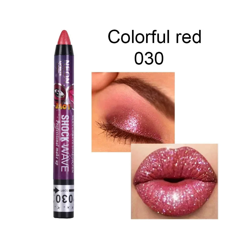 2 In 1 Pearlescent Eyeshadow Lipstick Stick Pencil Waterproof Glitter Matte Eye Shadow Makeup Pigment Silkworm Eyeshadow Pen