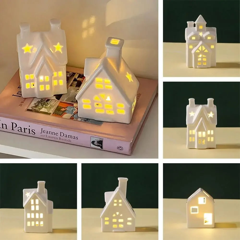 White Xmas Ornaments LED Lights Festival Decorations Ceramic Home Decor Cone House Christmas Light