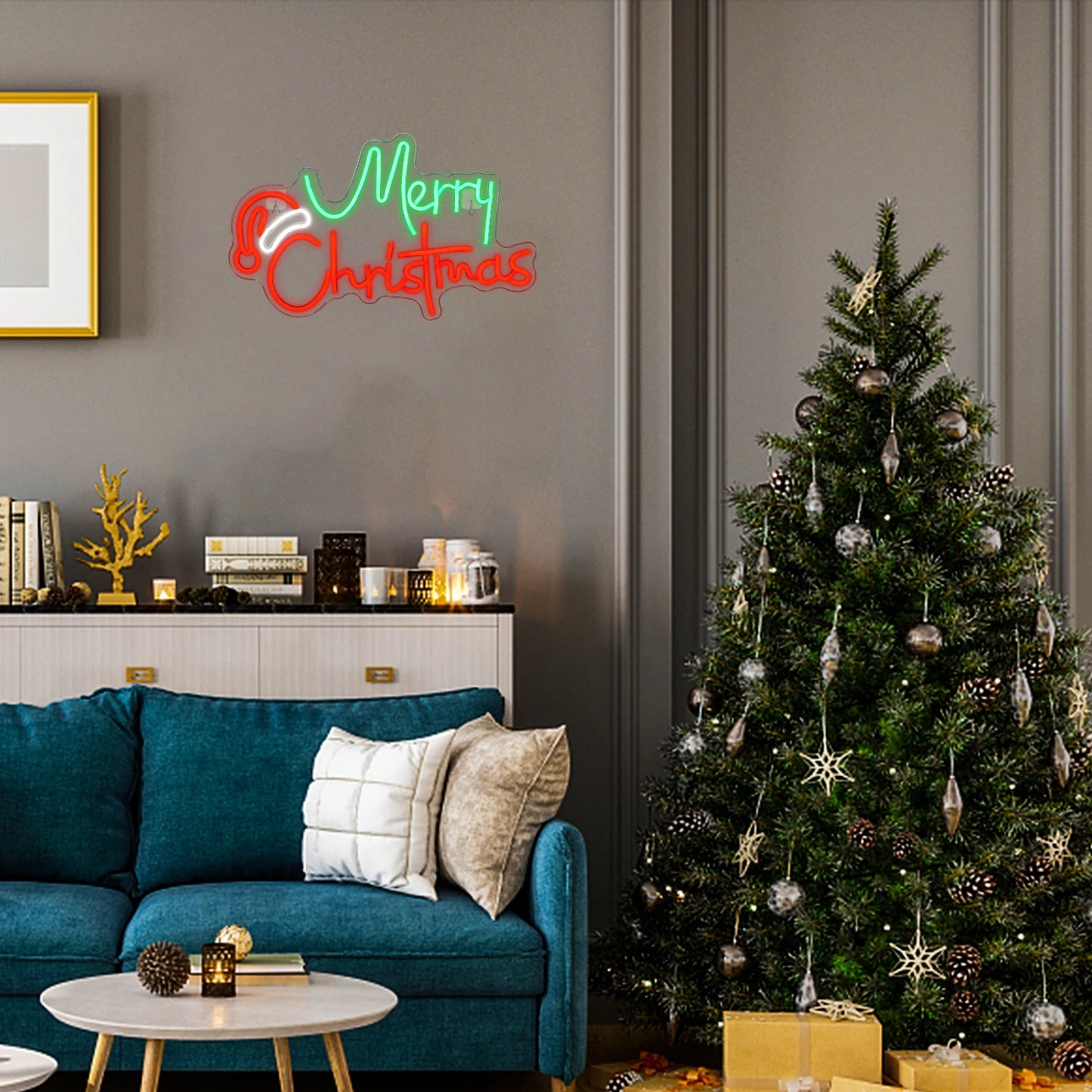 merry Christmas Neon Signs Colorful Christmas Tree Acrylic LED Neon Lights Festival Home Bedroom Party Christmas Wall Decorati