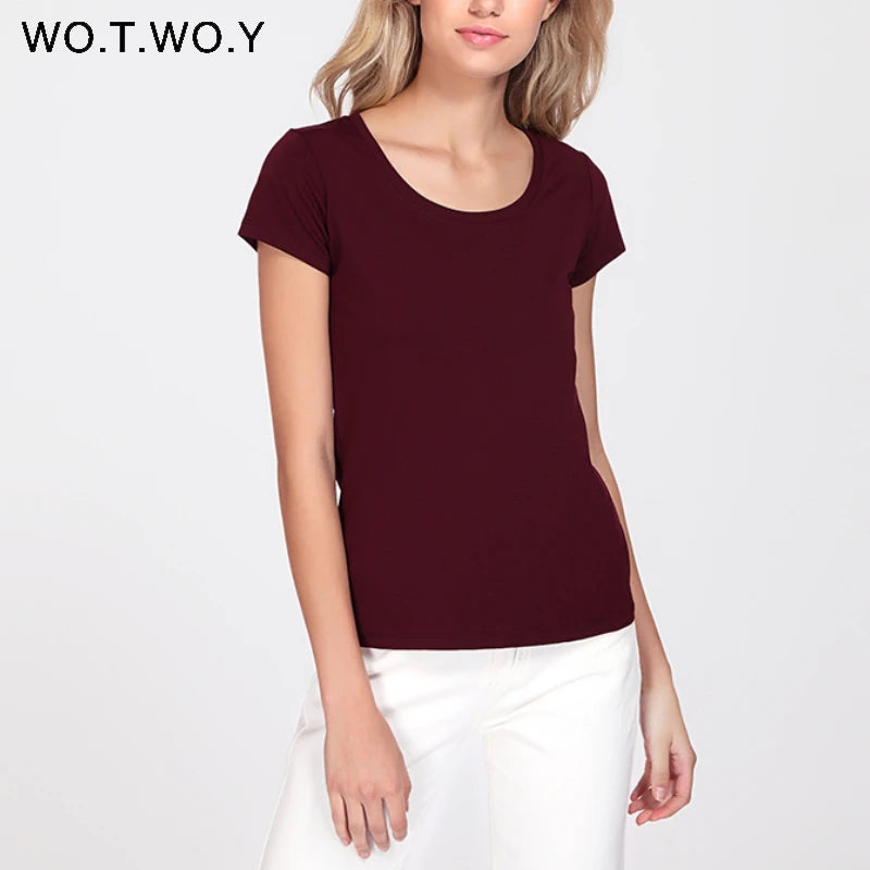 High Quality 21 Candy Color Cotton Basic T-shirt Women Casual O-neck Female T Shirt For Women Short Sleeve Female Tops 001