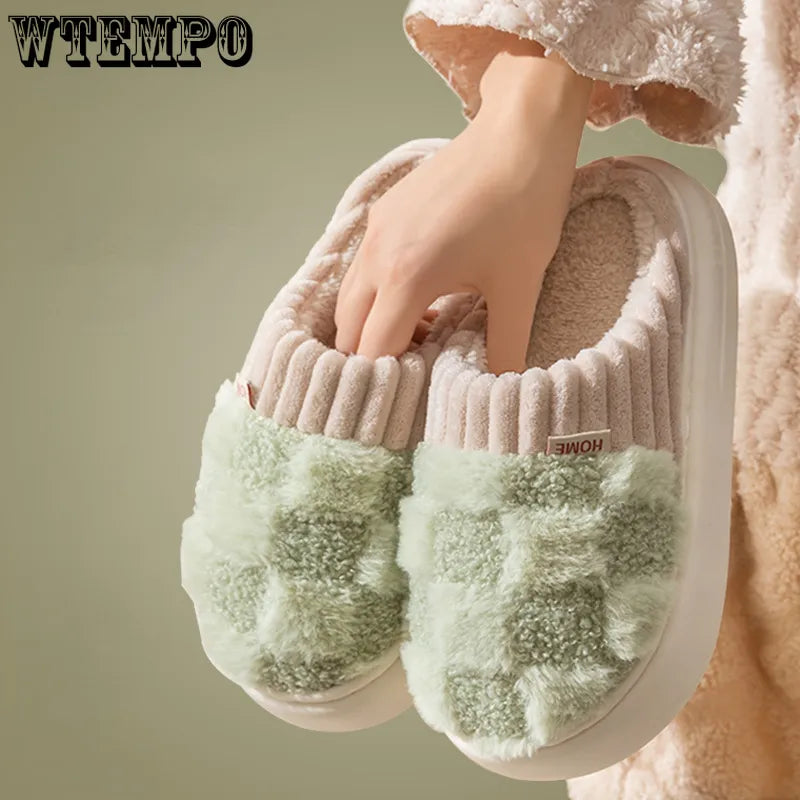 Women Plush House Slippers Autumn Winter Warm Soft Flat Shoes Home Indoor Non-slip Footwear Couple Slipper Female Shoes