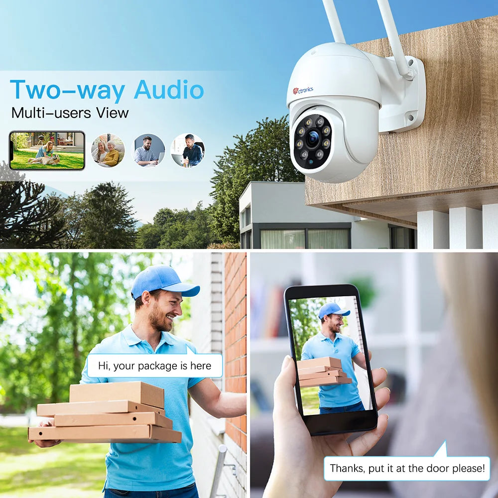 Ctronics 5MP WiFi Camera Outdoor PTZ 360 Security IP Camera Human Detection Auto Tracking CCTV 4MP 1080P Night Vision 2-way Talk