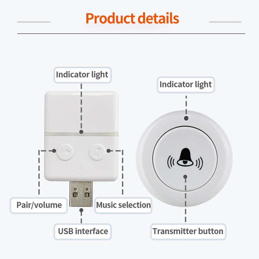Wireless Outdoor Doorbell RF433Mhz Wireless Bell For Home 30 Songs Waterproof Remote USB Smart Door Bell Security Alarm