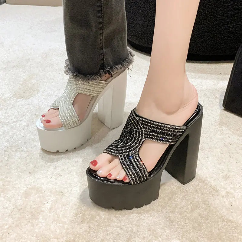 pearl white Chunky Platform Slippers Women Summer 2023 Slip-On Wedge Slide Sandals Woman Fashion Thick High Heel Sandles Ladies