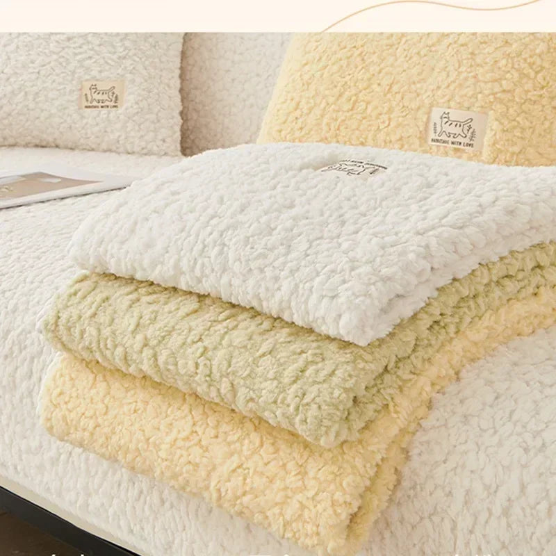 Thicken Sofa Cushion Imitation Lamb Fleece Soft Sofa Cover Warm Non-Slip Universal Couch Slipcovers for Living Room Sofas Decor