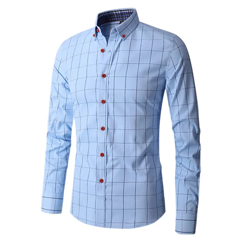 Men's Plaid Long Sleeve Dress Shirt Button Down Collar Male Business Formal Checkered Shirts Smart Casual Social Shirts